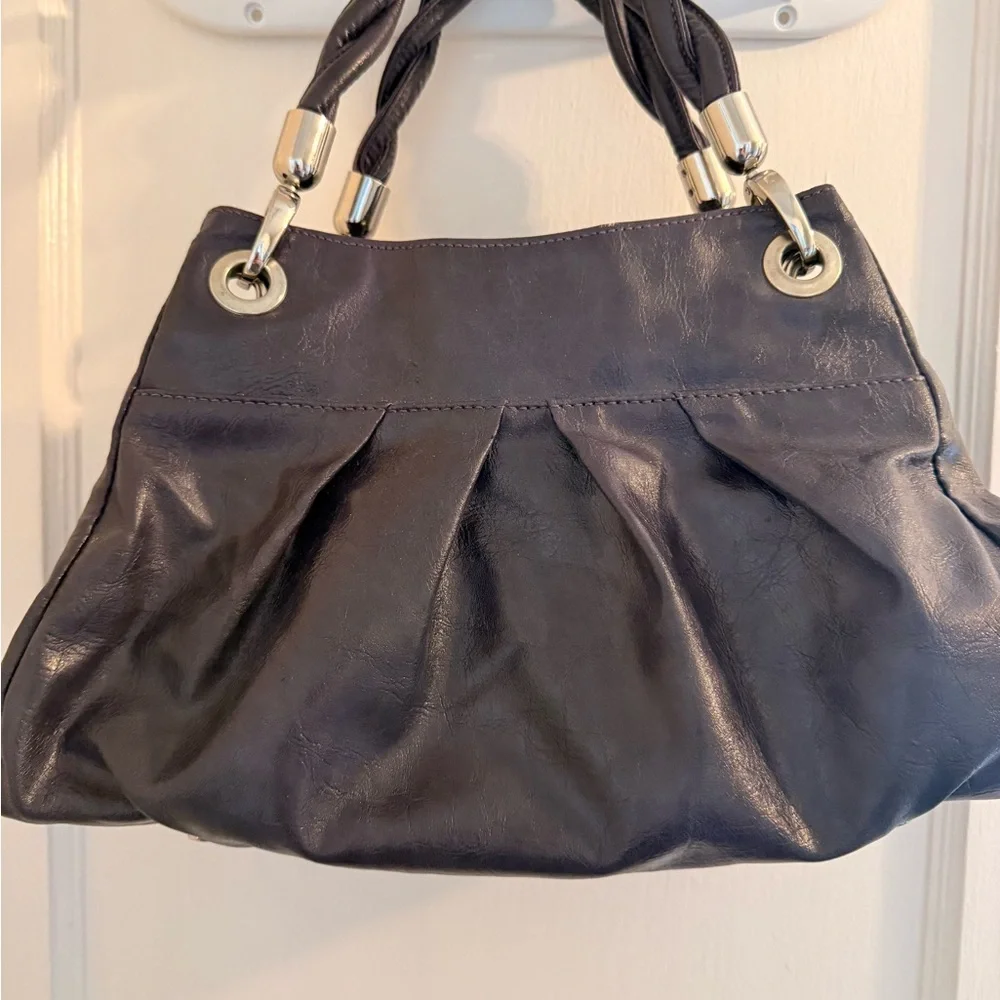 Longboom Classic Purple Pleated Shoulder Bag with Braided Handles